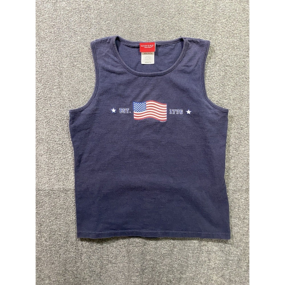 Sonoma 1776 American Flag Graphic Tank Top Navy Blue Small Womens